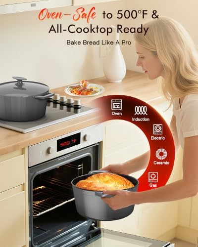 Nuwave Lux 6QT Enameled Cast Iron Dutch Oven, Cast Iron Knob, Black Sesame