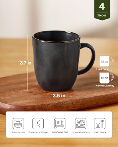 famiware Coffee Mugs Set of 4, Ocean Square 13oz Coffee Cup Set with Handle