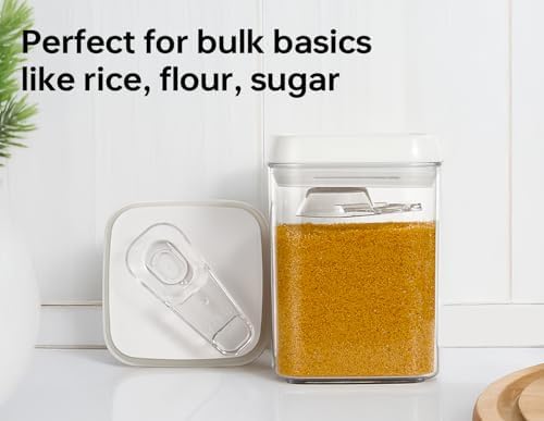 Felli Flip Tite Food Storage Container 5" LARGE 5pk Set + No Residue Label, Airtight Lid Easy Lock Top Stackable, Plastic Canister Jar for Pantry Kitchen Fridge Organizer Pasta Protein Powder Spice