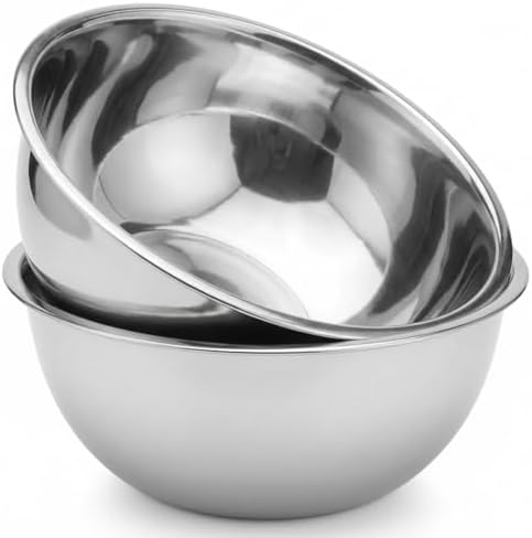 Large Stainless Steel Mixing Bowl 8 Quart - Extra Large Metal Mixing Bowl for Baking, Bread Dough, Salad - Deep Stainless Bowl - Commercial Kitchen Basin - Meal Prep - Stainless Steel- 2 Pack