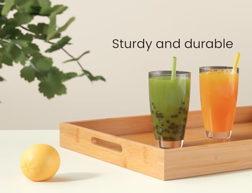 Fibogollo Bamboo Set of 2 Serving Tray with Handles,Decorative Trays Platter,Breakfast Tray in Bed,Food Drinks Tray for Eating,Working,Storing(Natural)