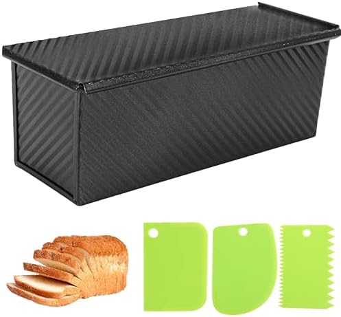 2.2lb Pullman Loaf Pan with Lid, 13inch SP-031 Bread Pan with Dough Scraper Cutter, Black Covered Loaf Pan for Sandwich Bread