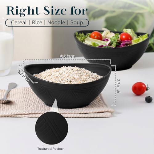 Plastic Bowls 26 OZ, Unbreakable Wheat Straw Bowl 4 PCS, Microwave and Dishwasher Safe Oval Bowls for Serving, Dinner, Lightweight Kitchen Bowl for Soup, Cereal, Fruit - Black