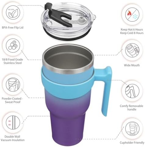 BJPKPK 40 oz Tumbler with Handle & Straw, Insulated Stainless Steel Mug