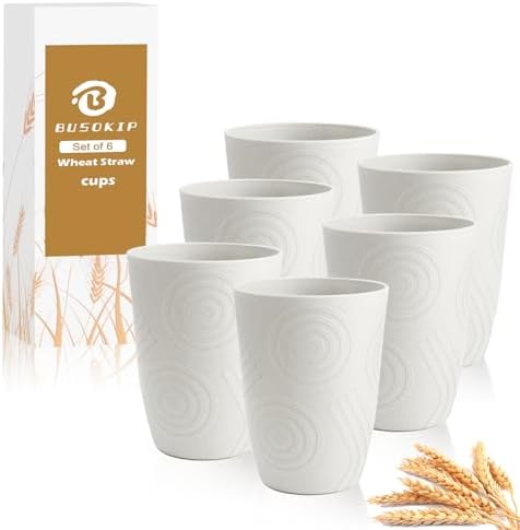 12oz Wheat Straw Cups for Kids, Drinking Cups Set of 6 - White