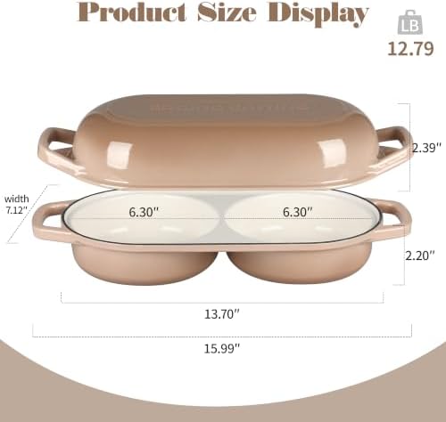 EDGING CASTING Enameled Cast Iron Double Bread Dutch Oven, Mocha