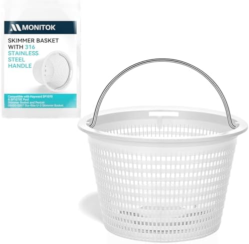 8" Pool Skimmer Basket, 316 Stainless Steel Handle, Built in Weight