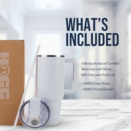 Hogg Big Swig 40oz Tumbler with Handle and Straw - White, 40 oz Tumbler, Insulated Cup with Handle, 40oz Water Bottle with Straw, Thermal Cups, Leak Proof Lid, Travel Mugs, Stainless Steel
