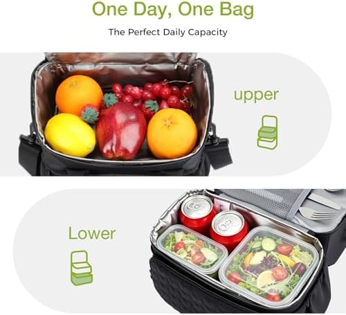 Double Deck Lunch Bag for Women, Black-M