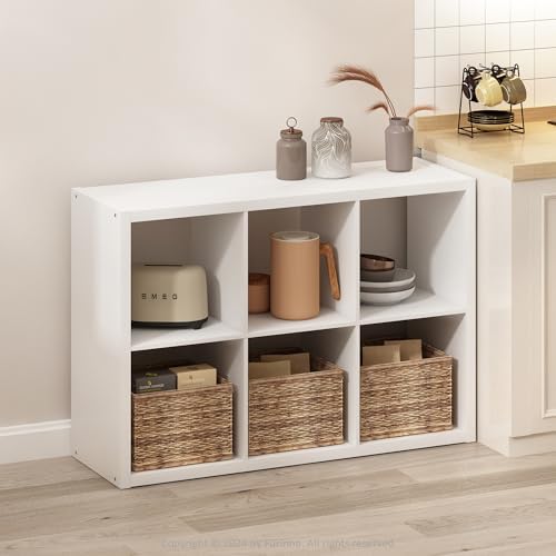 Furinno HERMITE Kitchen Island, 6-Cube Coffee Bar, Extra Thick Kitchen Storage, Bakers Rack, for Pantry Organizers and Storage, Kitchen Organization, White