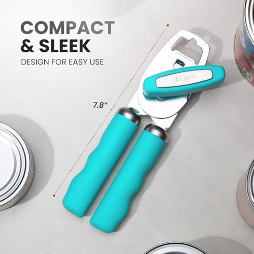 Zulay Kitchen Manual Can Opener Heavy Duty Patented Stainless Steel, Aqua