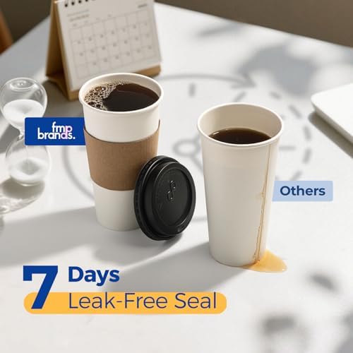 Fit Meal Prep 50 Pack 20 oz Disposable Coffee Cups with Lids, Sleeves, Leak-Proof To Go Coffee Cups with Lids, Durable Paper Cups for Hot Beverage, Home, Office, Party