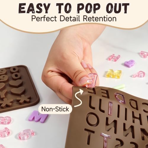 2PCS Silicone Molds for Chocolate,Number Letter Molds,Reusable Candy Molds with Happy Birthday Decorating Symbols,Mini Size Alphabet Decorating for Birthday Cake Lollipop Fondant Chocolate