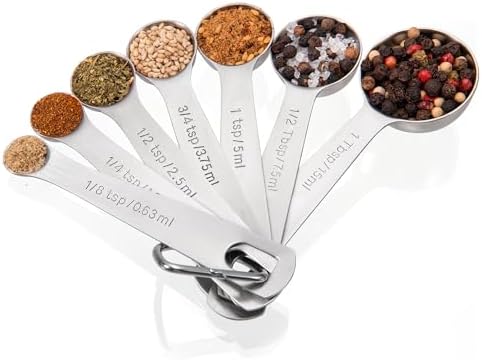 Doosu 18/8 Stainless Steel Measuring Spoons with Engraved Metric (Set of 7)