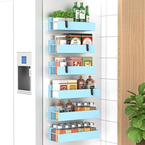 HuggieGems Metal Magnetic Spice Rack for Refrigerator Blue, 6 Pack