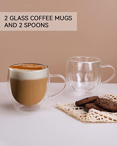 LIBWYS 2 Pack Double Walled Coffee Cups Glasses Mug, 8.5oz Borosilicate