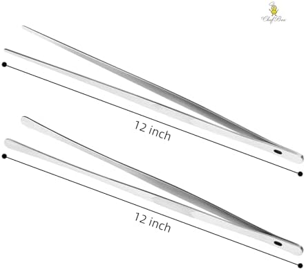 ChefBee 2PCS 12" Stainless Steel Kitchen Tongs Tweezers with Serrated Tips