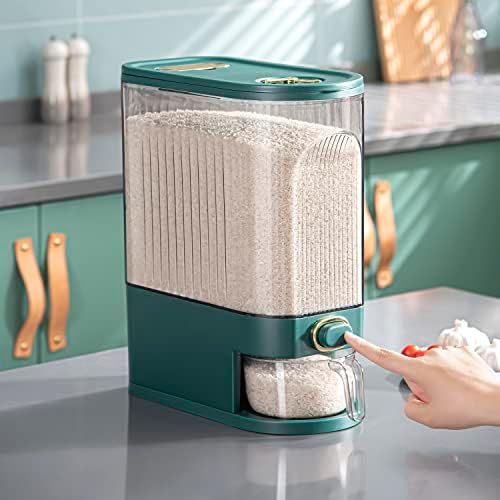 Sooyee Clear Rice Dispenser with Measuring Cylinder, Clear and Green