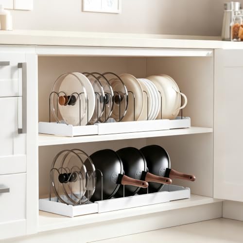 3 Pack Pots and Pans Organizer Rack, Expandable 12"-22" Pot Lid Rack