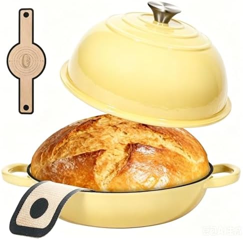 6QT Enameled Cast Iron Yellow Dutch Oven For Sourdough Bread Baking