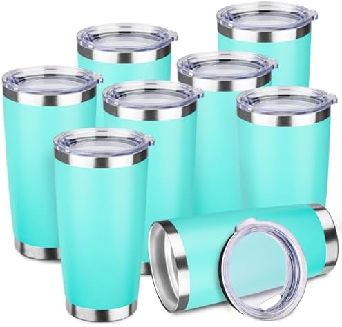 StarSpeed 8 Pack 20oz Stainless Steel Travel Coffee Tumbler,Light Green