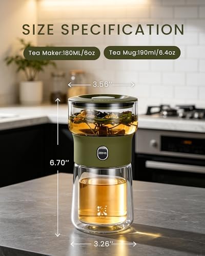 ZENS Small Tea Infuser Pot, One Touch Tea Maker for Loose Leaf Tea, Moss