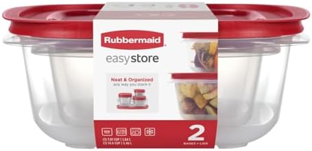 Rubbermaid 7.81- and 14.66-Cup EasyStore Square Containers, 2 Pack, Food Storage Containers, Food Storage Containers with Lids