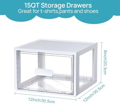 Vtopmart 4 Pack White Stackable Storage Drawers 15QT