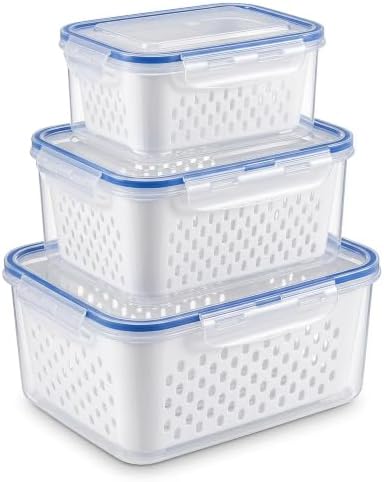 Stackable Produce Storage with Colander for Fridge Meal Prep