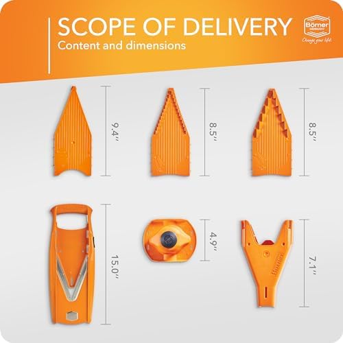 Börner Mandoline Slicer V5 (Starter Set) • Vegetable V-Slicer for Slices, Sticks & Dices in Various Sizes • With Stainless Steel V-Blade • Adjustable Kitchen Slicer • Color: Orange