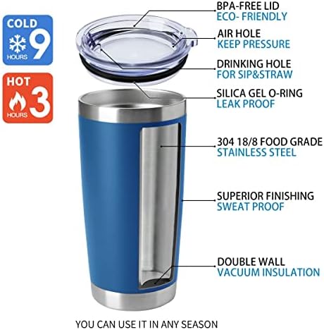 HASLE OUTFITTERS 20oz Tumblers Stainless Steel Mugs with Lid Double Wall Vacuum Insulated Coffee Cups for Cold & Hot Drinks (20oz-Dark Blue, 12 Pack)