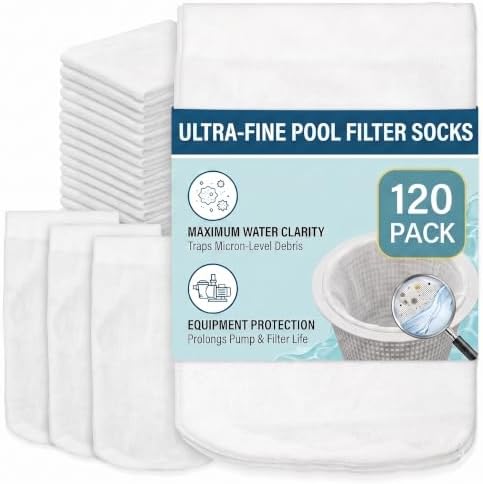120 Pack Pool Filter Socks for Skimmer Baskets, Ultra Fine Mesh Reusable Pool Skimmer Socks for Above Ground and Inground Pools, Catches Debris, Leaves, Hair, and Branches