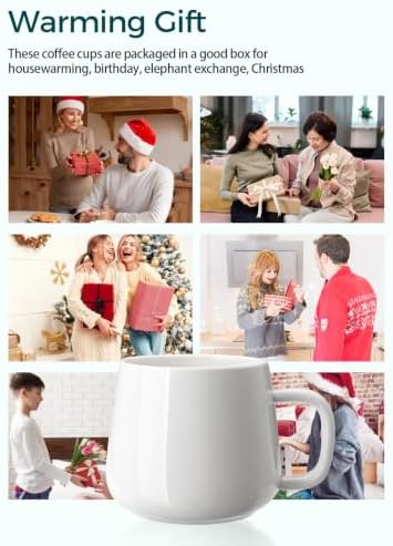 Teocera Coffee Mugs Set of 6-12oz Chip-Resistant Ceramic Cups with Ergonomic Handle | Dishwasher & Microwave Safe White Mugs | Keeps Beverage Hot, Perfect for Family Kitchen & Holiday Gifts
