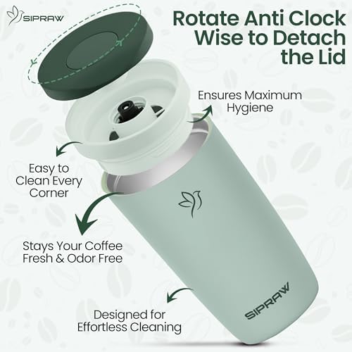 12oz Travel Coffee Mug with Lid | Insulated Stainless Steel Tumbler for Hot & Cold Drinks | Leakproof, Reusable, BPA Free, Dishwasher Safe, Cup Holder Friendly, Pastel Green