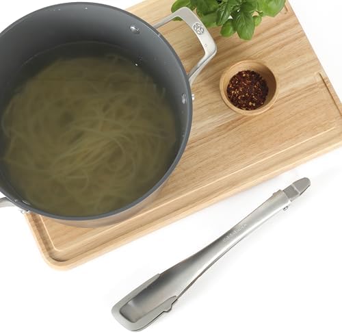 Calphalon Prime Kitchen Tongs, Kitchen Clamp Tongs, Grilling Tongs, 12-Inch Stainless Steel Tongs with Taupe Silicone Head High-Heat Resistant Locking, Ergonomic Balanced Control