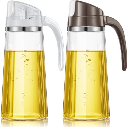 Marbrasse 20oz Glass Oil Dispenser Bottle with Auto Flip Cap, White + Brown