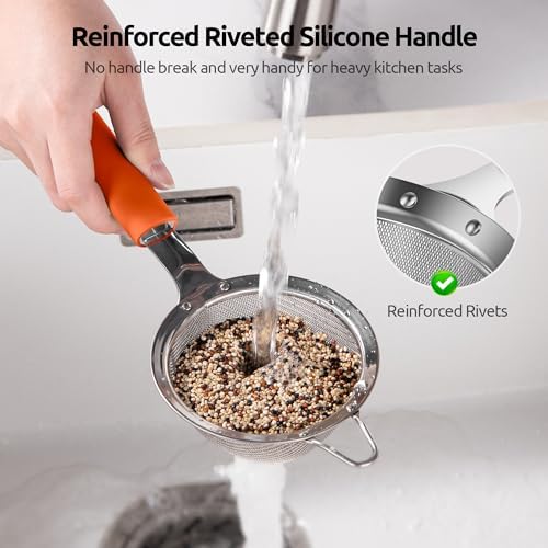 U-Taste Fine Mesh Strainer, 18/8 Stainless Steel Sieve 30 Mesh, S/Orange