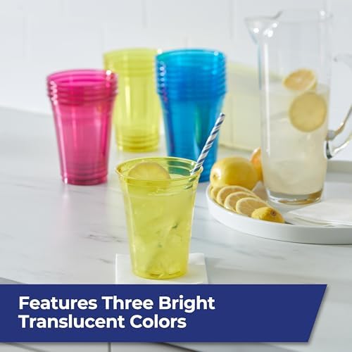 Hefty Party Perfect Tinted Plastic Cups, Red, Blue, Yellow, 18oz, 54ct