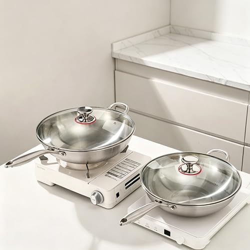 Stainless Steel 316 Wok with Glass Lid, Tri-Ply Stir Fry Pan with Handle, Induction Compatible (12.5 inch)