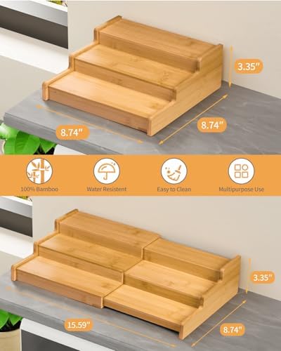 Spice Rack 3-Tier Natural Bamboo, Adjustable Cabinet Organizer Shelf