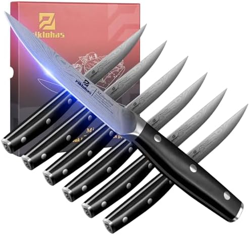 Piklohas Steak Knives Set of 6, 4.6 Inch Non Serrated Dinner Knife