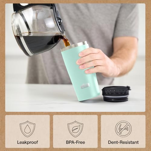GORILLA GRIP 304 Stainless Steel Travel Coffee Mug, 20oz Tumbler, Mint