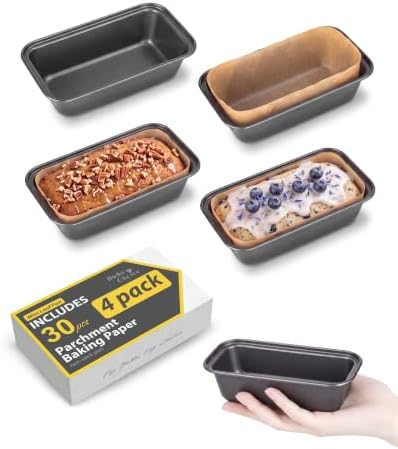 Bake Choice 4 Pack Mini Loaf Pans with 30PCS loaf liners