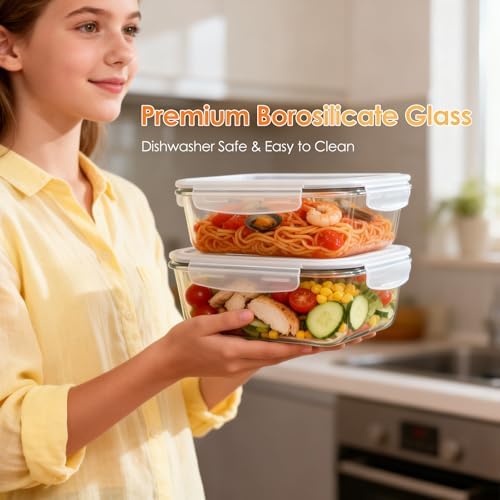 2 Pack 78oz/9.8 CUPS Large Glass Storage Containers with Lids