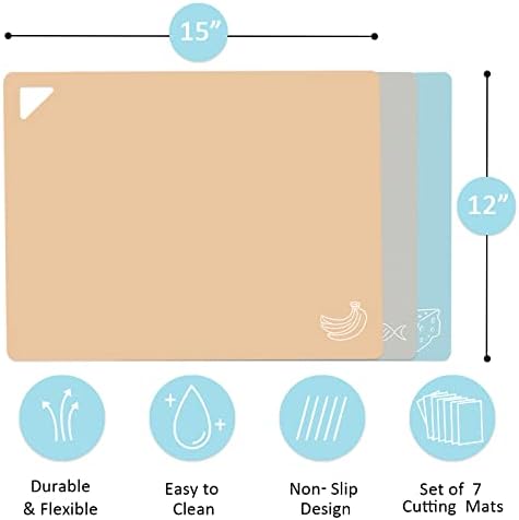 7 Pieces Plastic Flexible Cutting Boards for Kitchen, BPA- Free,15"x12"