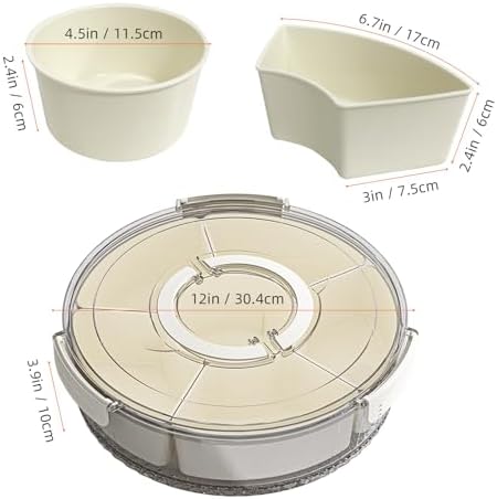 Divided Serving Tray with Lid and Handle, Stackable Snackle Box Container for Fruits Candy Organizer, Portable Spinning Rounded Veggie Tray for Kitchen, Party, Trave and Picnic-1 PACK