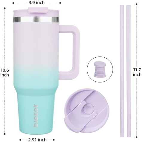 BJPKPK 40 oz Insulated Tumbler with Handle & Straw, Stainless Steel