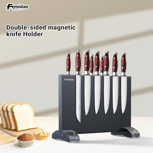 Magnetic Knife Holder Block,Black Magnetic Knife Stand for Kitchen Counter Top,Double Sided Stainless Steel Knife Storage,Strong Magnet Knife Rack