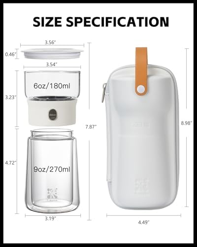 ZENS Modern Glass Infuser Pot, One Touch Tea Maker for Loose Leaf Tea
