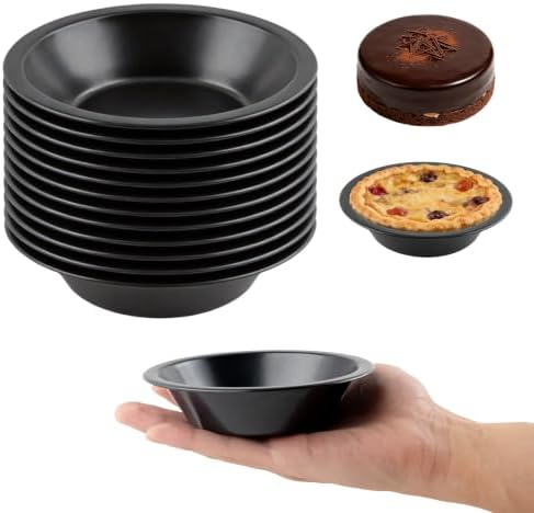 12 Pack Mini Pie Pans, 5 Inch Reusable Round Pie Tins Nonstick Small Pie Pans, Carbon Steel Round Pie Tins Small Metal Bakeware for Baking Pot Pies Cakes Quiches Tarts Desserts
